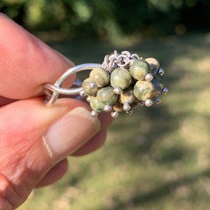 Sterling Silver Women's Green Dangling Cluster Ring in Size 6 3/4